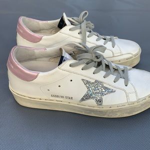 Golden Goose platform silver star tennis shoes